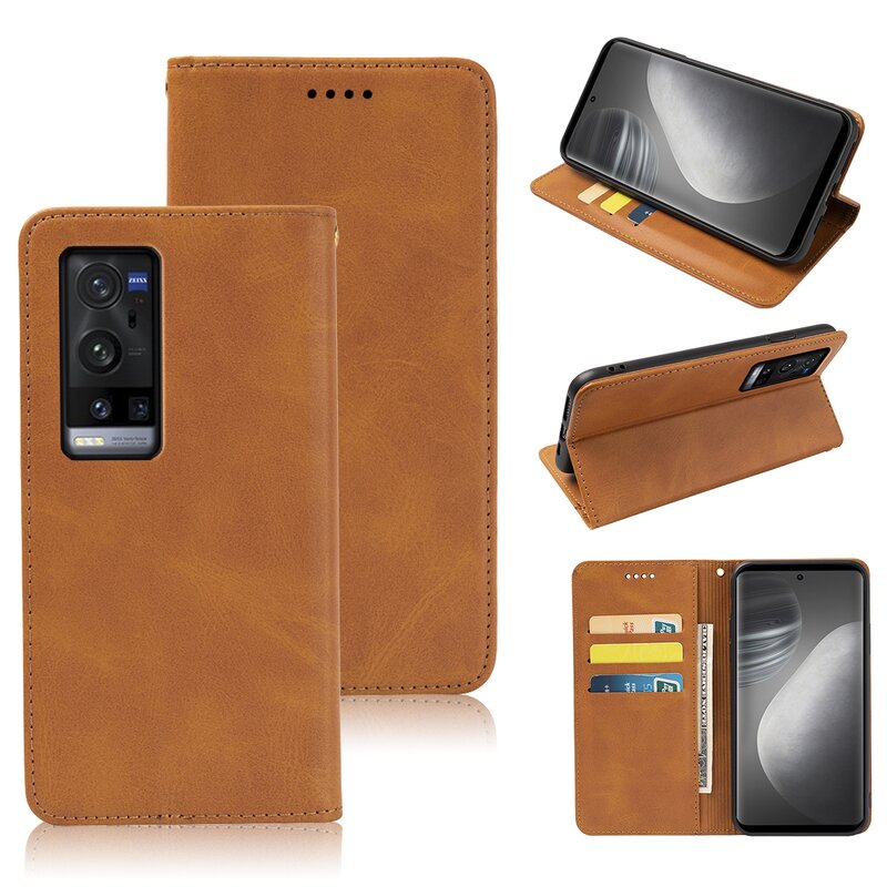 Phone Case - Manufacturer Vivo X60 Pro Plus Waterproof Calfskin Solid Color Magnetic