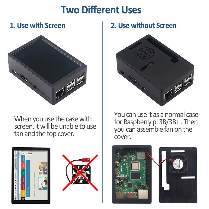 ABS Case - Manufacturer Raspberry Pi 3B/3B+ Plastic Shell 5V Fan 3.5" Touchscreen