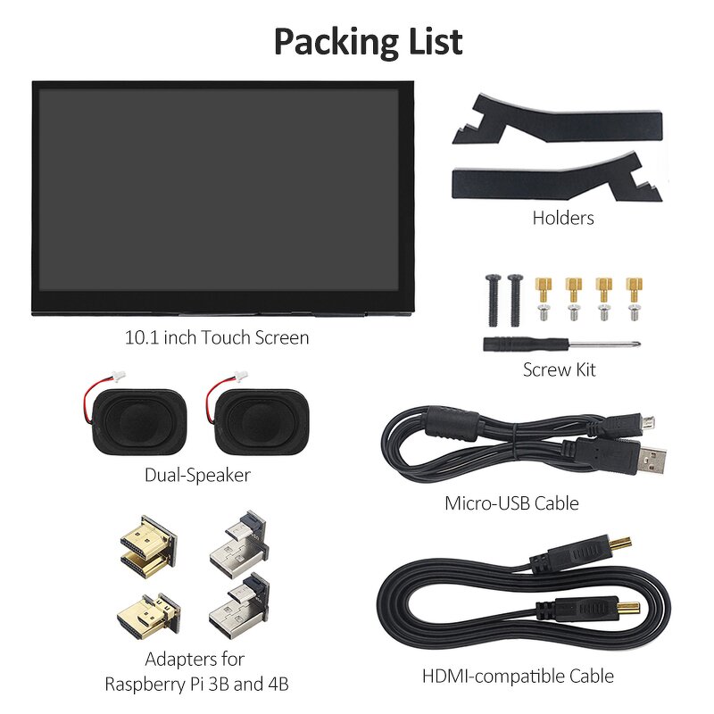 LCD Screen - Manufacturer 10.1" IPS 1024x600 Capacitive Touch Speakers Pi 5/4/3