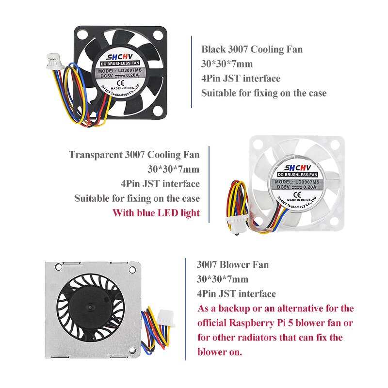 Cooling Fan - Manufacturer Raspberry Pi 5 3007 4Pin JST PWM DC BLDC Black/Transparent
