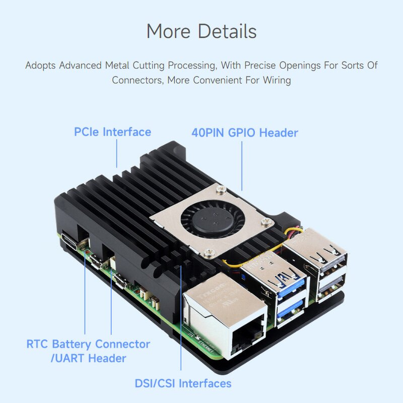 Aluminum Case - Manufacturer Raspberry Pi 5 Metal Shell Heatsink Temperature Controlled Fan