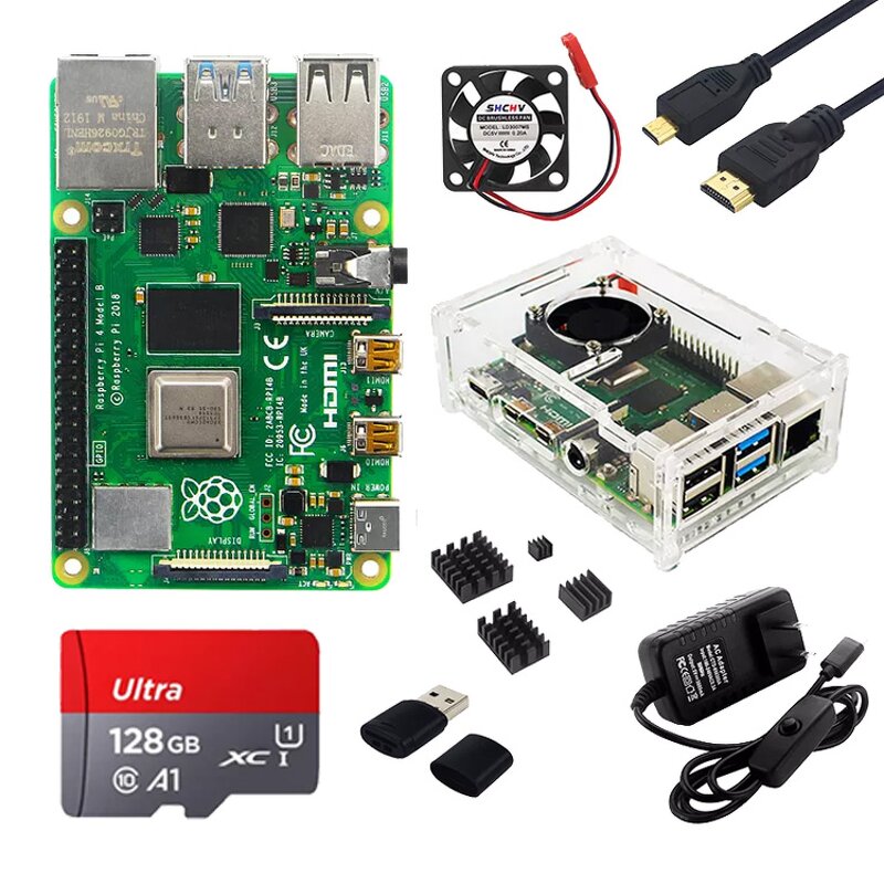 Starter Kit - Manufacturer Raspberry Pi 4B 2/4/8GB RAM Case Fan Heatsink Power SD HDMI