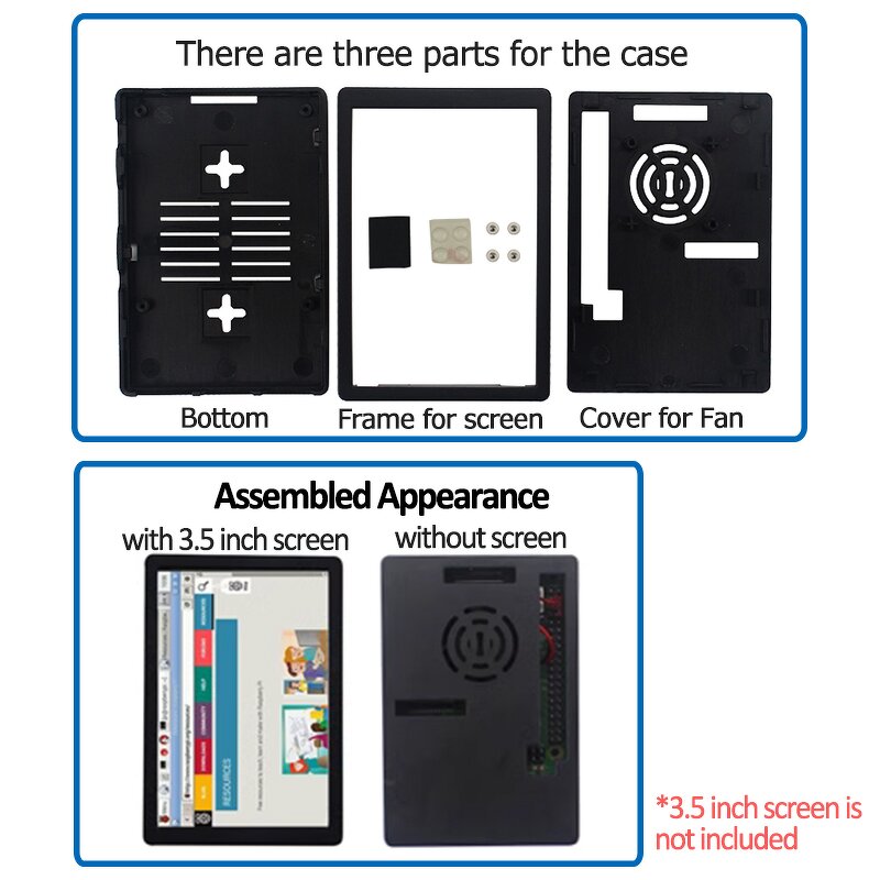 ABS Case - Manufacturer Raspberry Pi 3B/3B+ Plastic Shell 5V Fan 3.5" Touchscreen