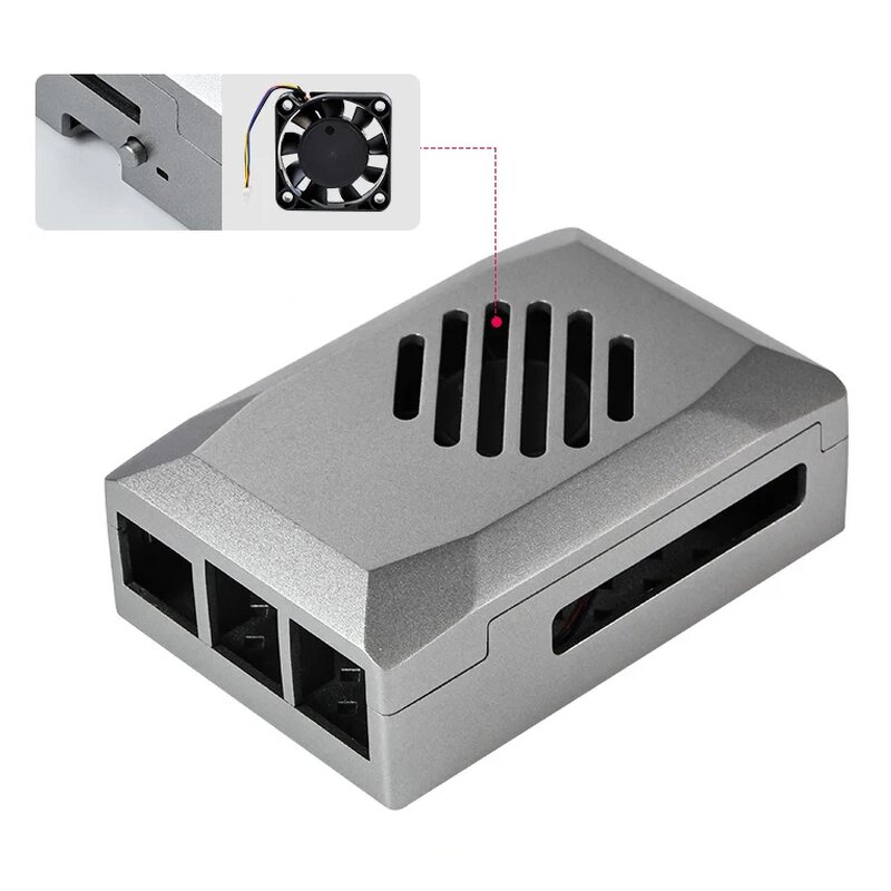 ABS Case - Manufacturer Raspberry Pi 5 Silvery PWM Fan Power Button Protective Shell