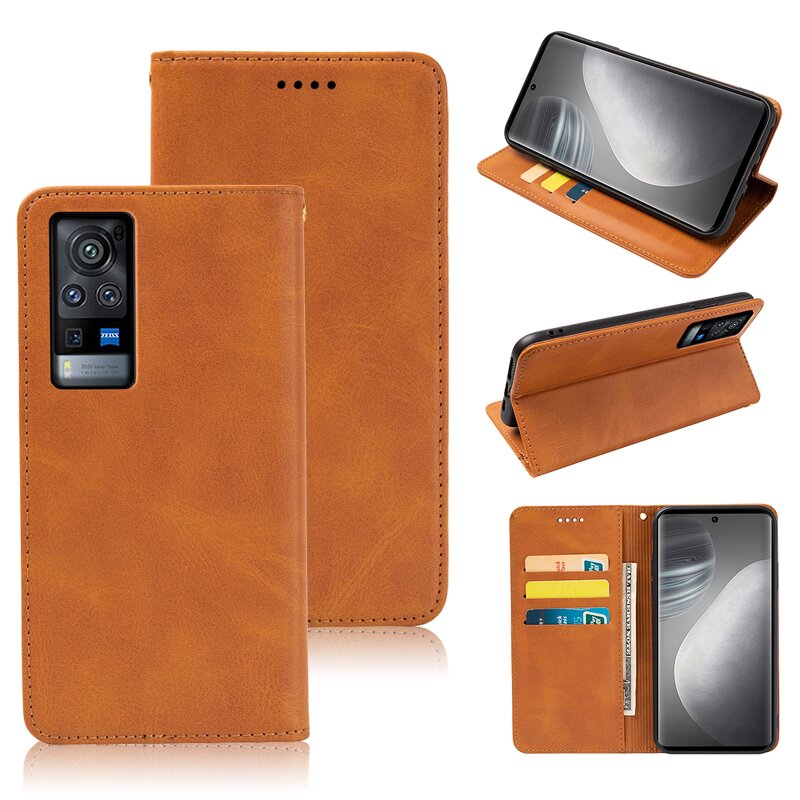 Phone Case - Manufacturer Vivo X60 Pro Waterproof Calfskin Leather Magnetic Holster