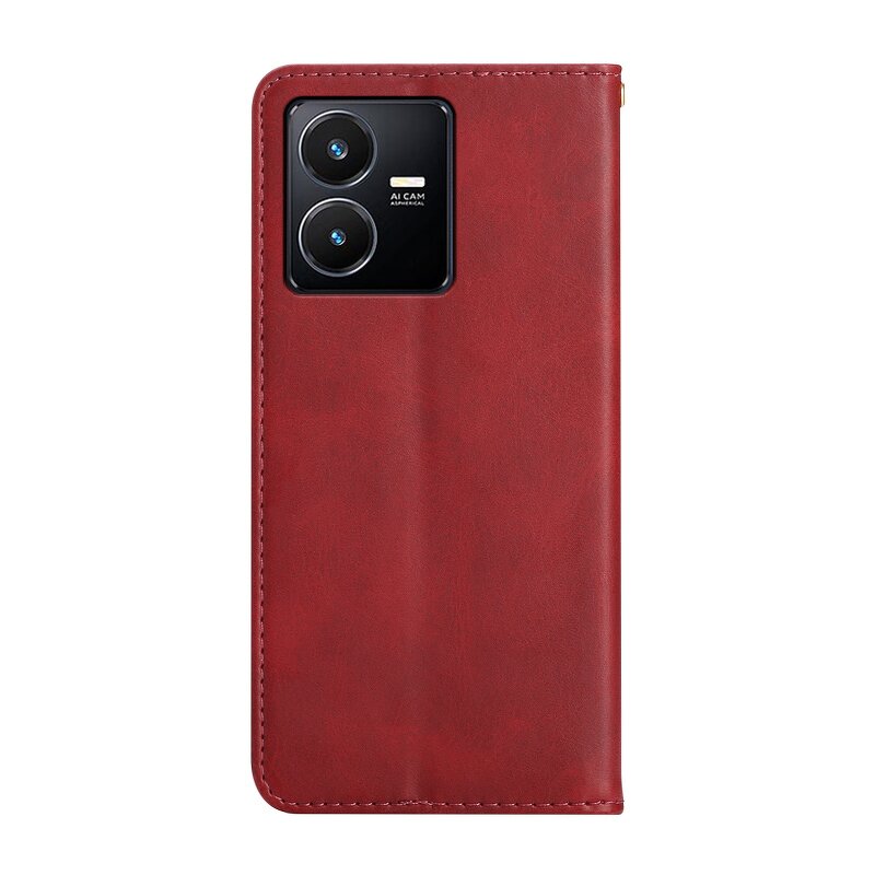 Phone Case - Manufacturer Vivo Y22s Calfskin Wallet Magnetic Solid Color Lightweight