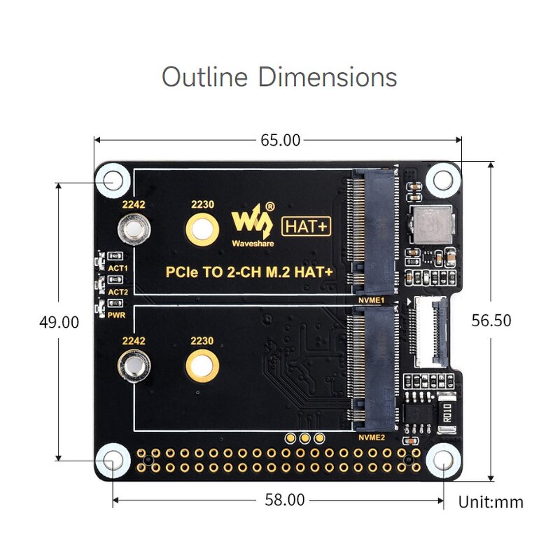 Adapter - Manufacturer Raspberry Pi 5 PCIe to 2-ch M.2 2230/2242 NVMe Expansion Board