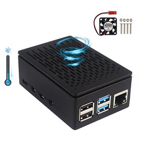 ABS Case - Manufacturer Raspberry Pi 4B Black Plastic 3.5" Screen LCD Fan Support