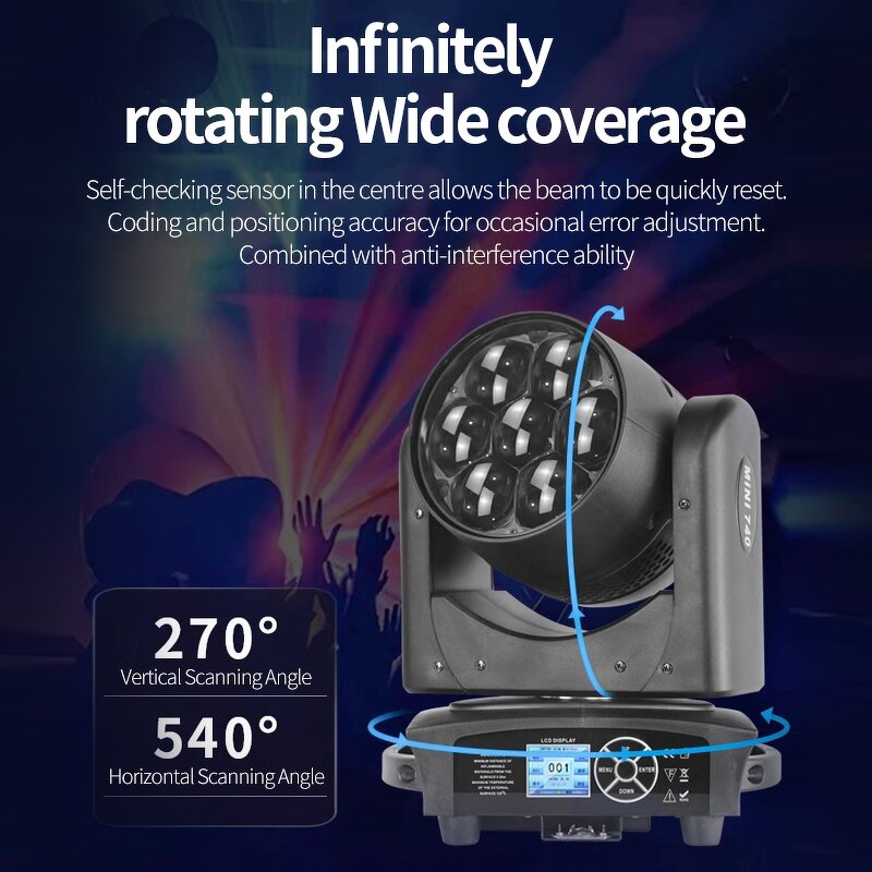 Moving Head Light - Manufacturer Mini Eye 7x40w RGBW 4in1 DMX Zoom LED Wash Party Club