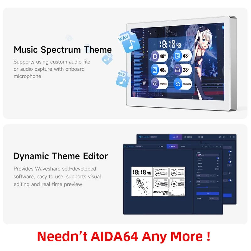 Secondary Screen - Manufacturer 5/7" IPS Type-C 1024x600 CPU GPU HDD USB No-AIDA64