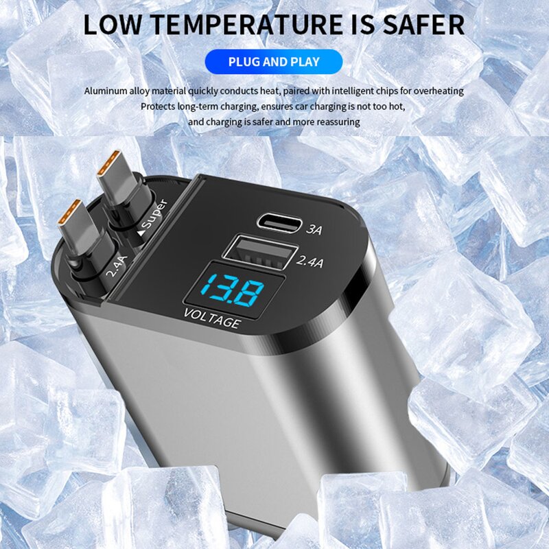 Car Charger - Manufacturer 4 in 1 Fast Charging Retractable Cables PD Mobile Adapter