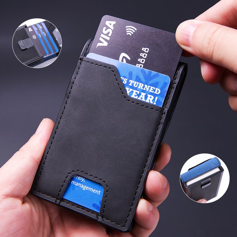 Card Wallet - Manufacturer PU Leather RFID Minimalist Money Clip Metal Clip Men Women