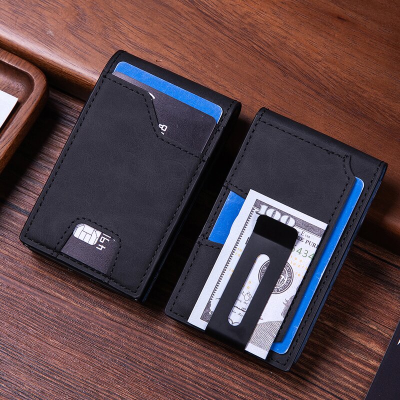 Card Wallet - Manufacturer PU Leather RFID Minimalist Money Clip Metal Clip Men Women