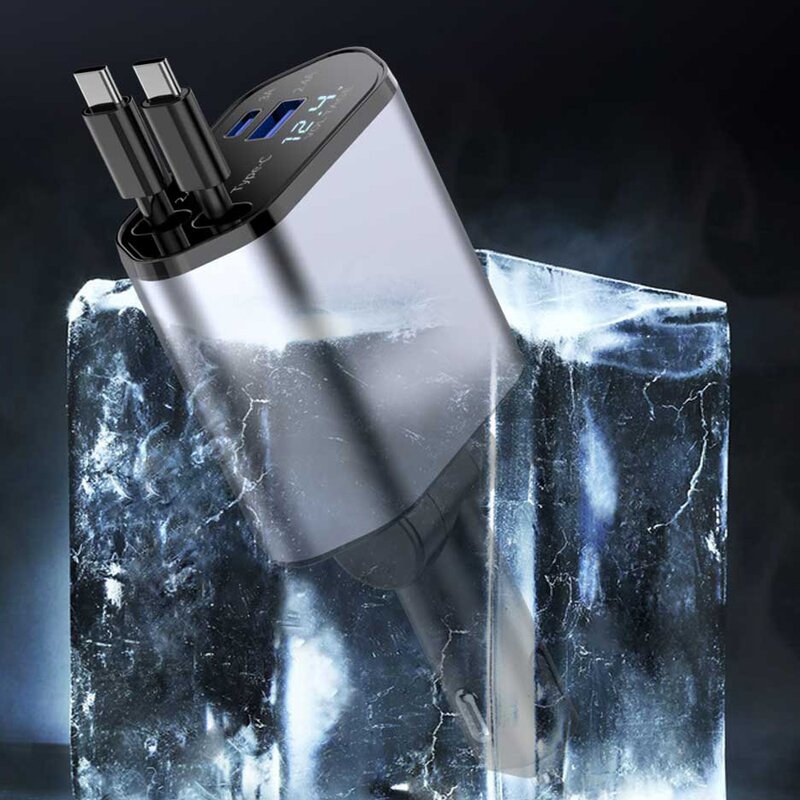 Car Charger - Manufacturer 100W PD 4 in 1 Dual Retractable Cable Fast Charging Universal