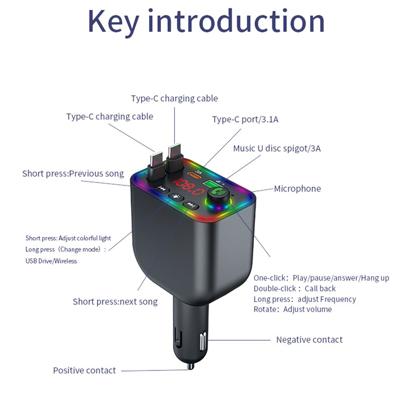 Car Charger - Manufacturer Y4 4-in-1 60W PD Retractable Cables Multi-Port Fast Charger