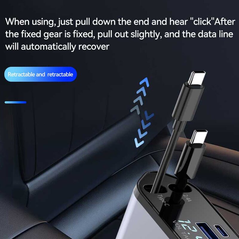 Car Charger - Manufacturer 4 in 1 Retractable Fast Charging USB C Ports Phone Adapter