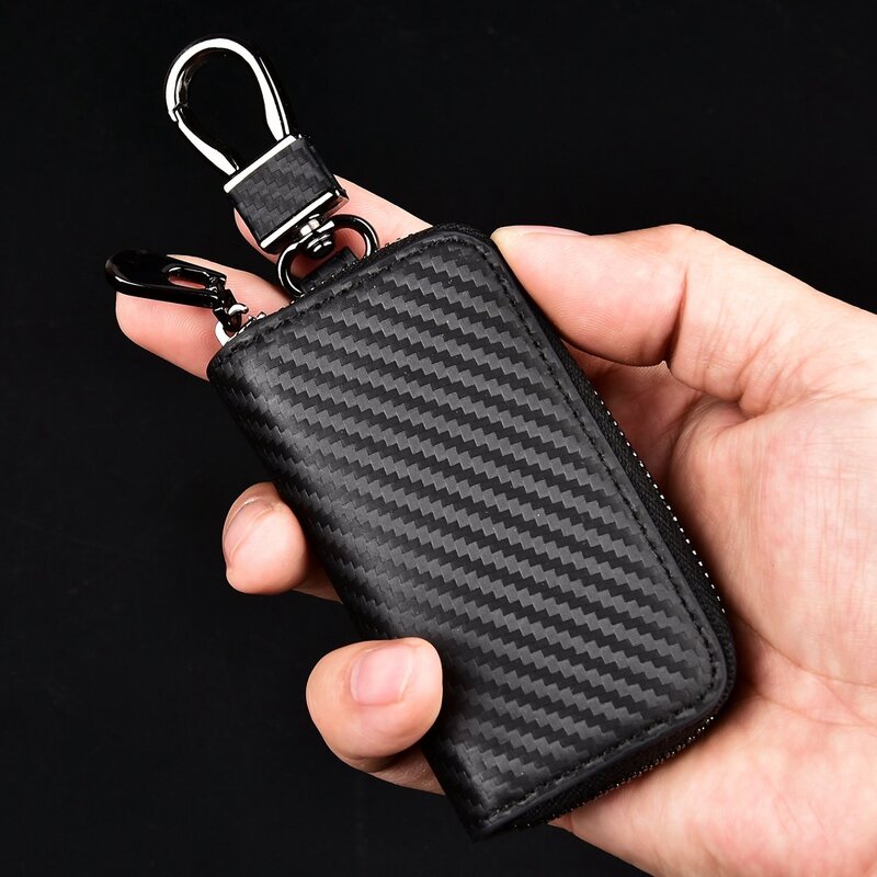 Key Wallet - Manufacturer Premium PU Leather Carbon Fiber Texture Car Key Holder Chain