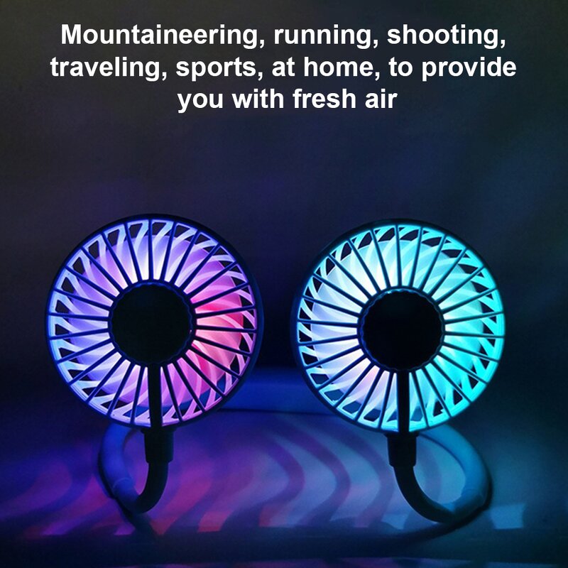 Neck Fan - Manufacturer Dual-Wearable Hanging LED Light Rechargeable 3-Speed Sports Travel