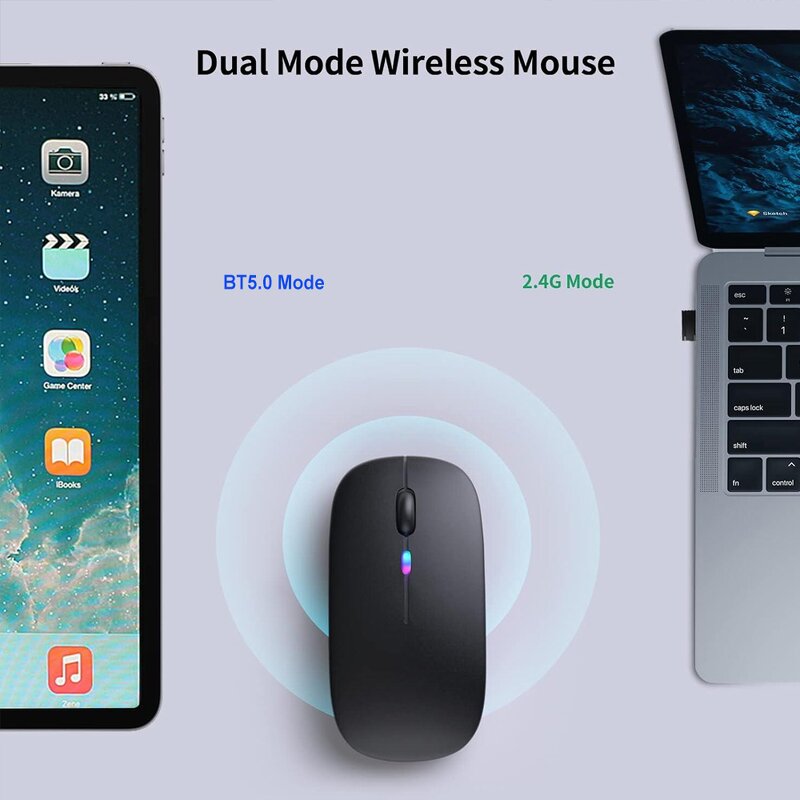 Wireless Mouse - Manufacturer Dual Mode BT5.2+2.4G Rechargeable LED Slim Laptop Gaming