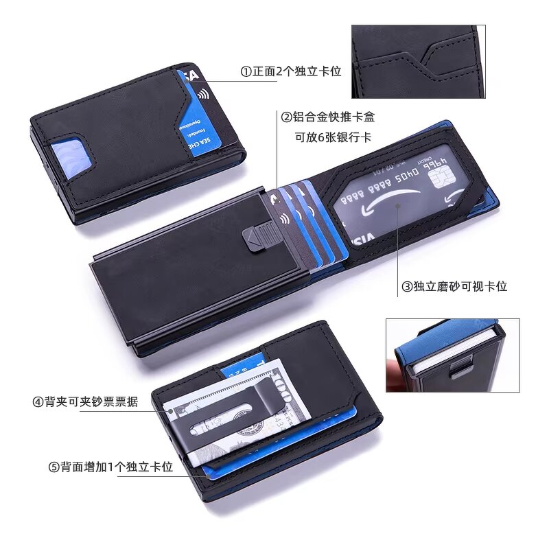 Men's Wallet - Manufacturer Custom Short PU Leather Zipper RFID Metal Money Clip