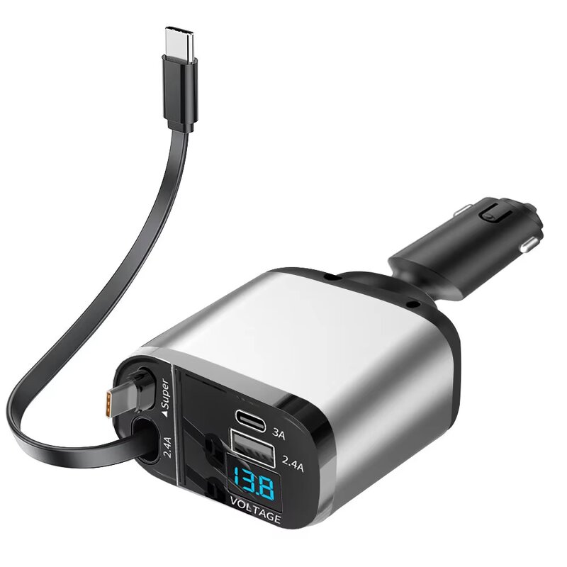 Car Charger - Manufacturer 4 in 1 65W Retractable Voltage Display iPhone Cargadores Para Celular
