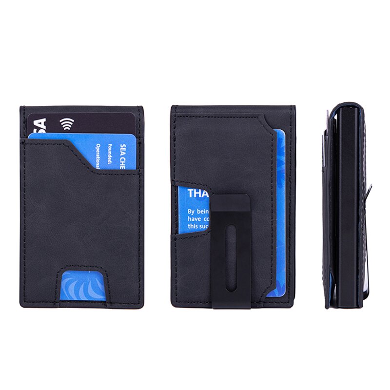 Card Wallet - Manufacturer PU Leather RFID Minimalist Money Clip Metal Clip Men Women