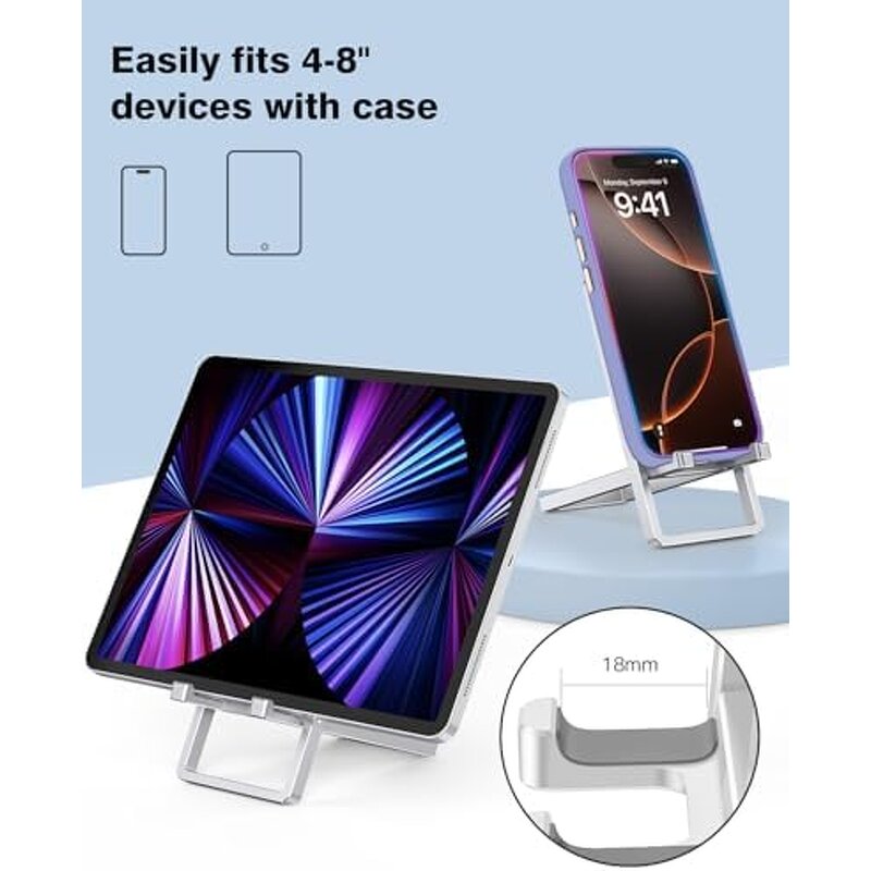 Phone Stand - Manufacturer Silver Aluminum Foldable Portable Travel iPhone16 Pro Max Desk