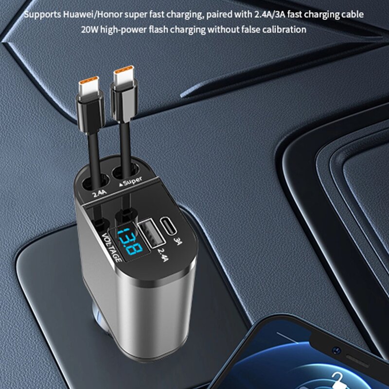Car Charger - Manufacturer 4 in 1 Fast Charging Retractable Cables PD Mobile Adapter
