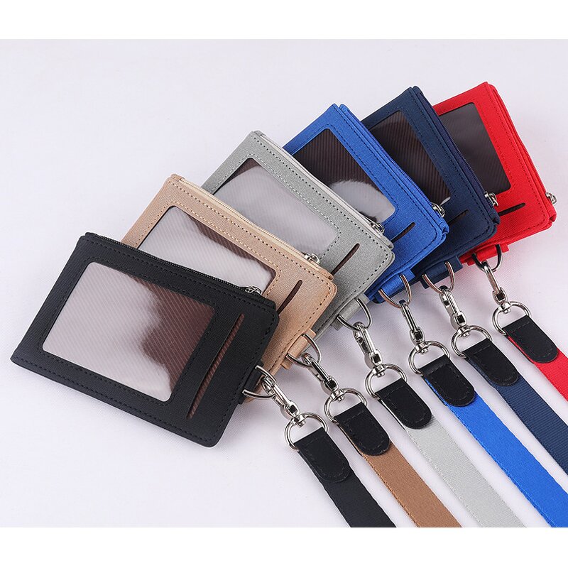 Card Holder - Manufacturer Foldable PU Leather Zipper Coin Purse Key Ring Neck Strap