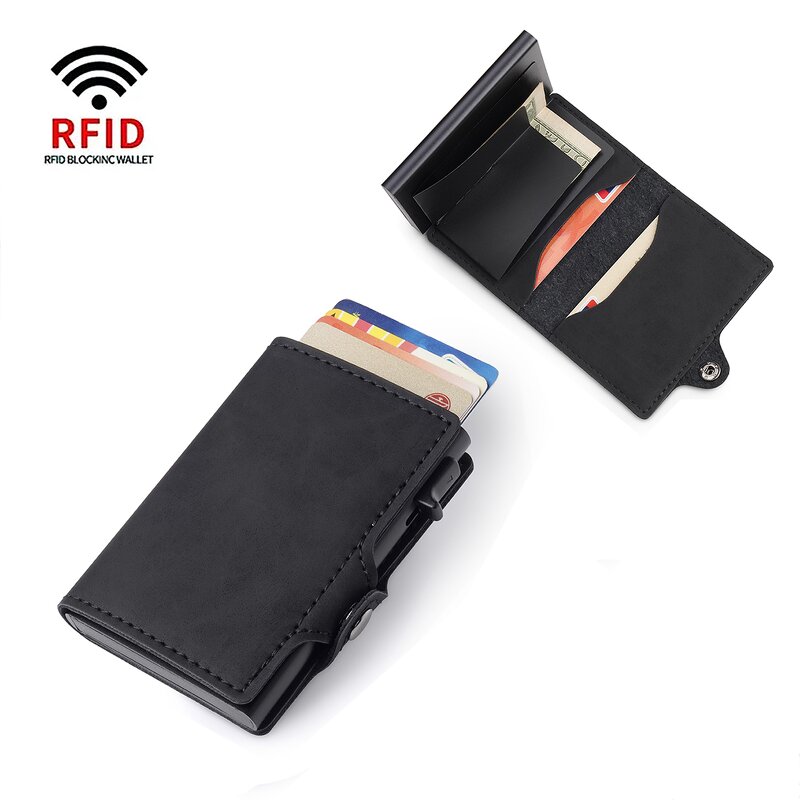 Card Holder - Manufacturer Men's Aluminium RFID Blocking Auto Pop Anti-Theft PU Wallet