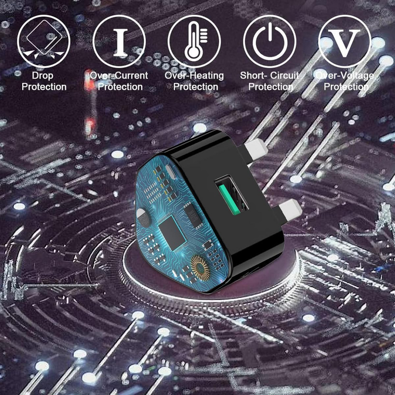 Wall Charger - Manufacturer QC3.0 USB 18W UK Plug Fast Charging Galaxy A14/A13/A04s/A12