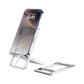 Phone Stand - Manufacturer Silver Aluminum Foldable Portable Travel iPhone16 Pro Max Desk