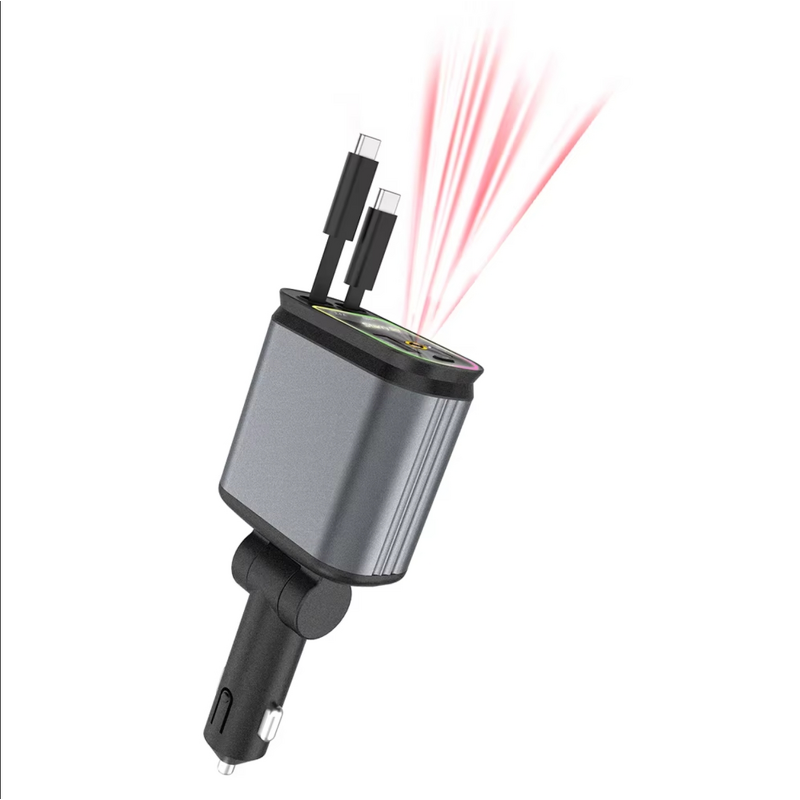 Car Charger - Manufacturer 4 in 1 Retractable Type C 2Port 45W Fast Charging Adapter