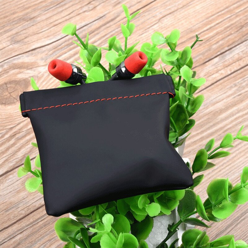 Headphone Pouch - Manufacturer Square PU Leather Magnetic Closure Earphone Organizer Storage