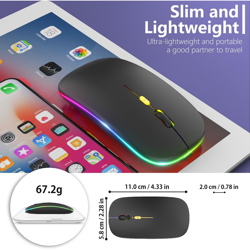 Wireless Mouse - Manufacturer RGB Optical Slim Silent 2.4G 3 DPI Levels Gaming Notebook