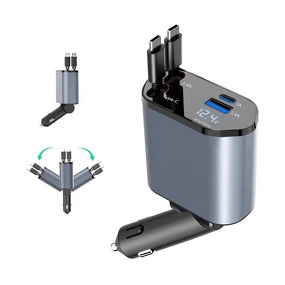 Car Charger - Manufacturer 4 in 1 Retractable Fast Charging USB C Ports Phone Adapter