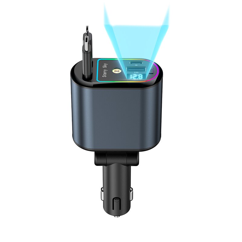 Car Charger - Manufacturer C9 LED 4 in 1 Retractable Ambient Light Fast Charging Adapter