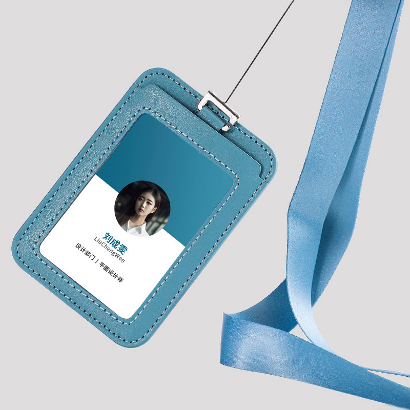ID Badge Holder - Manufacturer Minimalist PU Leather Retractable Neck Strap Office Worker