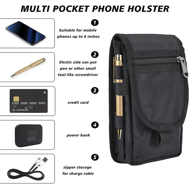 Phone Holster - Manufacturer Universal Nylon Waist Bag iPhone16/15 Pro Max Belt Clip