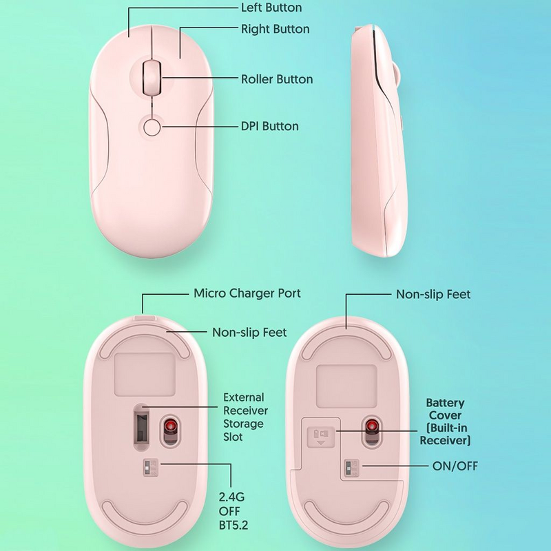 Gaming Mouse - Manufacturer Dual-Mode BT5.0+2.4G Rechargeable LED Mini Android Laptop