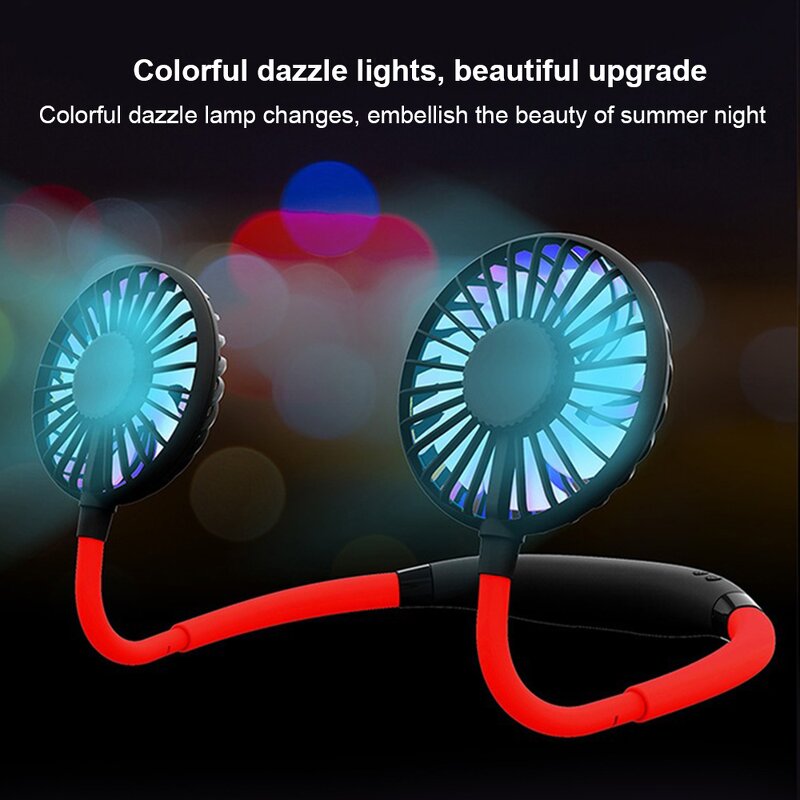 Neck Fan - Manufacturer Dual-Wearable Hanging LED Light Rechargeable 3-Speed Sports Travel