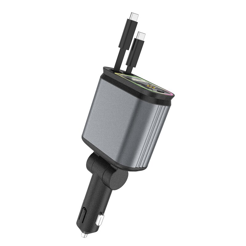 Car Charger - Manufacturer 4 in 1 Retractable 60W LED Display 4 Ports Super Fast Charging