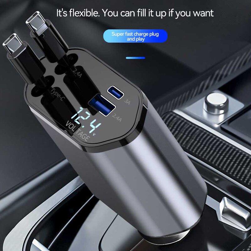 Car Charger - Manufacturer 100W PD 4 in 1 Dual Retractable Cable Fast Charging Universal