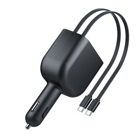 Car Charger - Manufacturer Y4 MP3 4-in-1 Digital Display Retractable Fast Charging Adapter