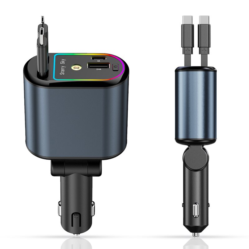 Car Charger - Manufacturer C9 LED 4 in 1 Retractable Ambient Light Fast Charging Adapter