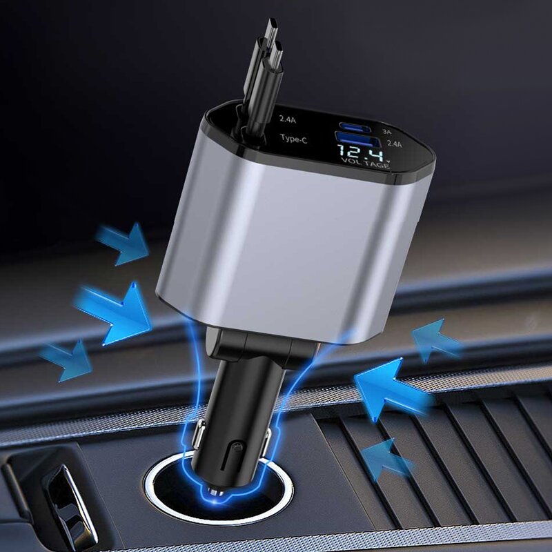 Car Charger - Manufacturer 100W PD 4 in 1 Dual Retractable Cable Fast Charging Universal