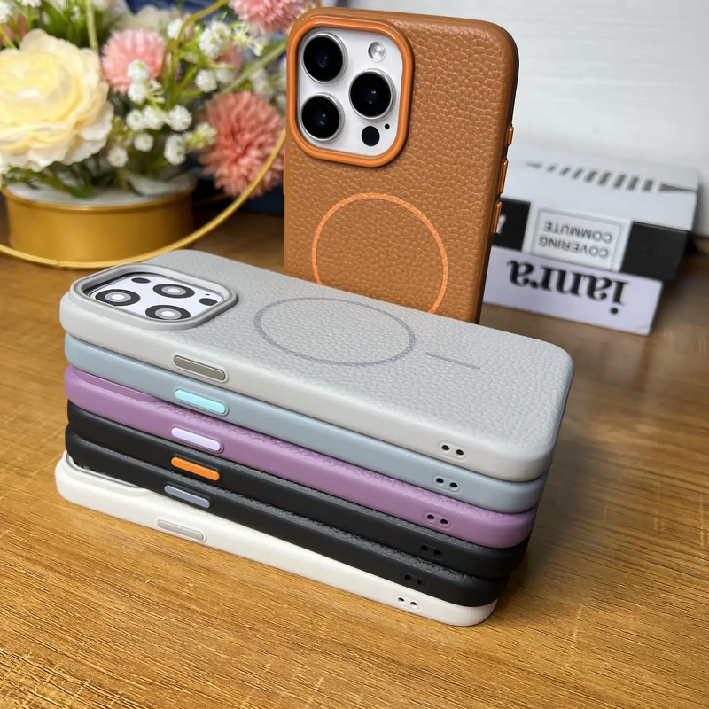 Phone Case - Manufacturer Lychee Pattern PU COATED TPU Soft Velvet Lining iPhone Models