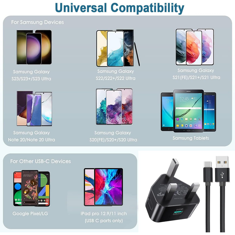 Wall Charger - Manufacturer QC3.0 USB 18W UK Plug Fast Charging Galaxy A14/A13/A04s/A12