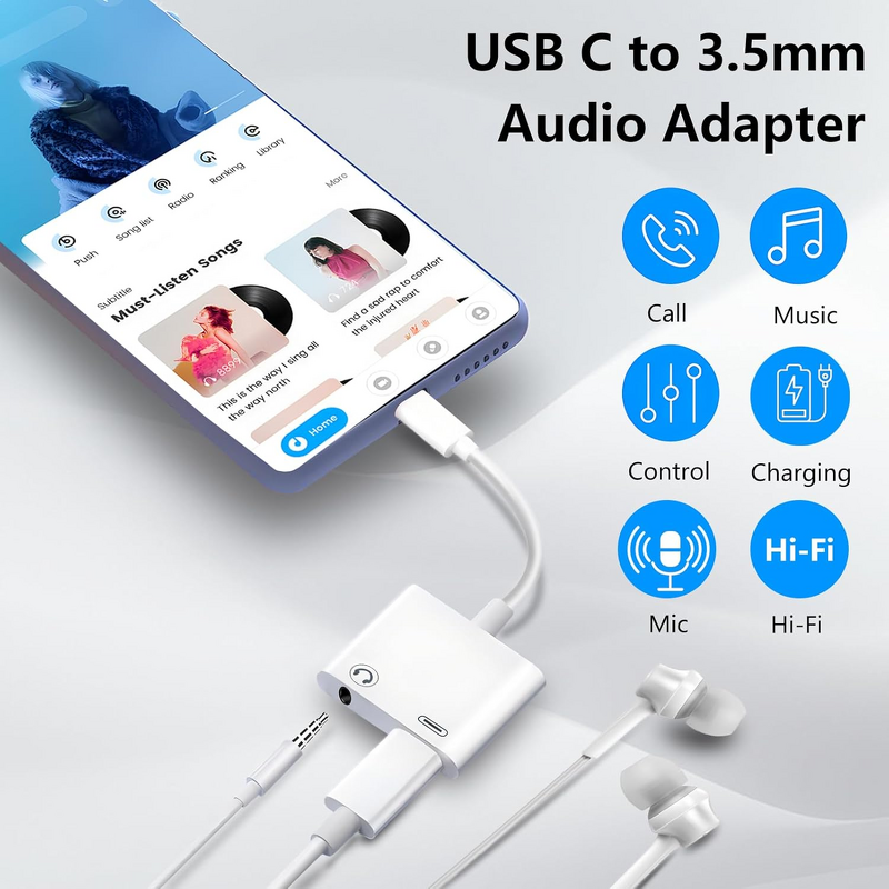 Audio Adapter - Manufacturer USB C to 3.5mm PD Fast Charging iPhone15/16 Pro Laptop