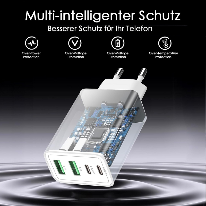 USB C Charger - Manufacturer 40W 4-port PD USB-A Power Adapter iPhone16/15/14/13/12/11